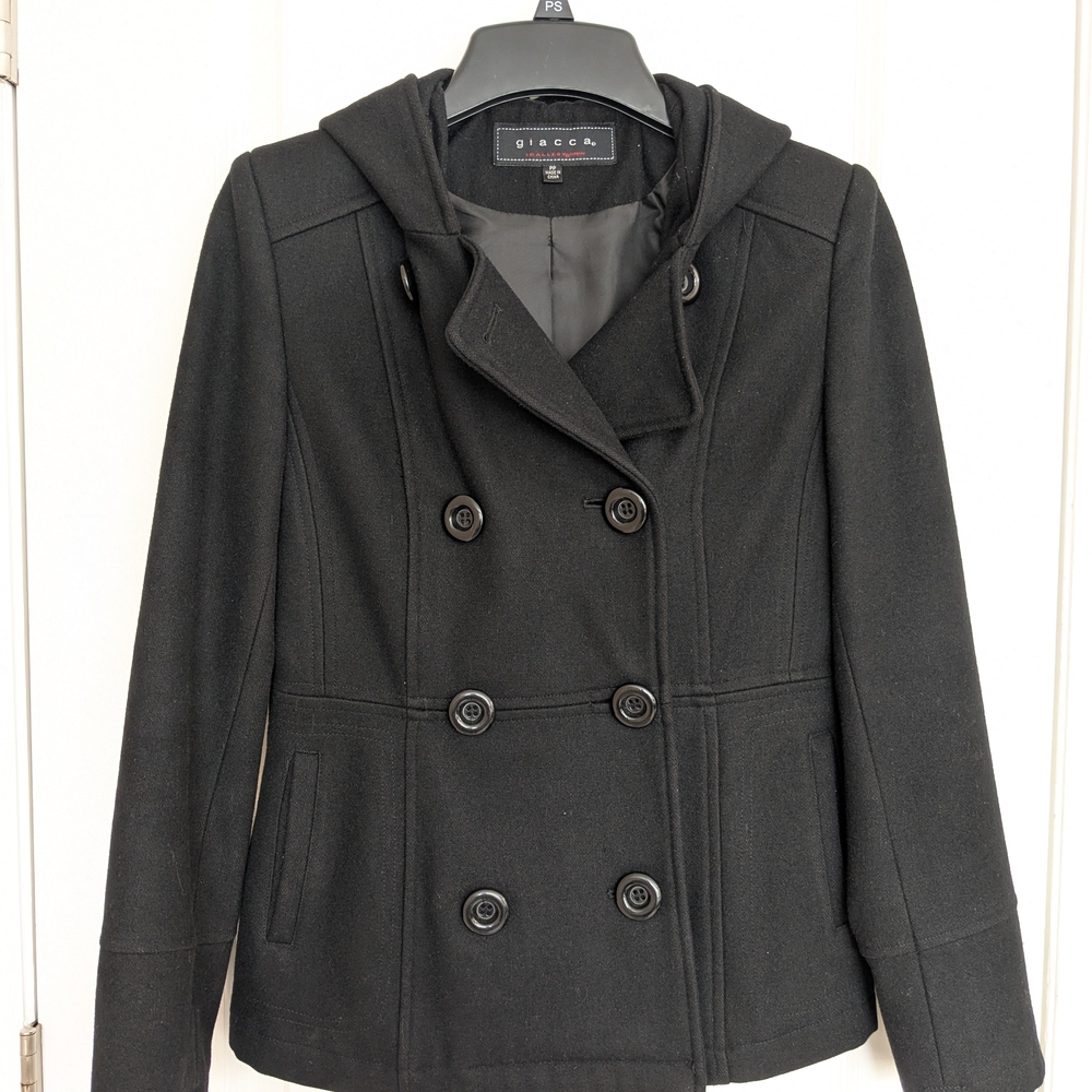 Giacca Black Double-Breasted Women's Peacoat Petite XS Used